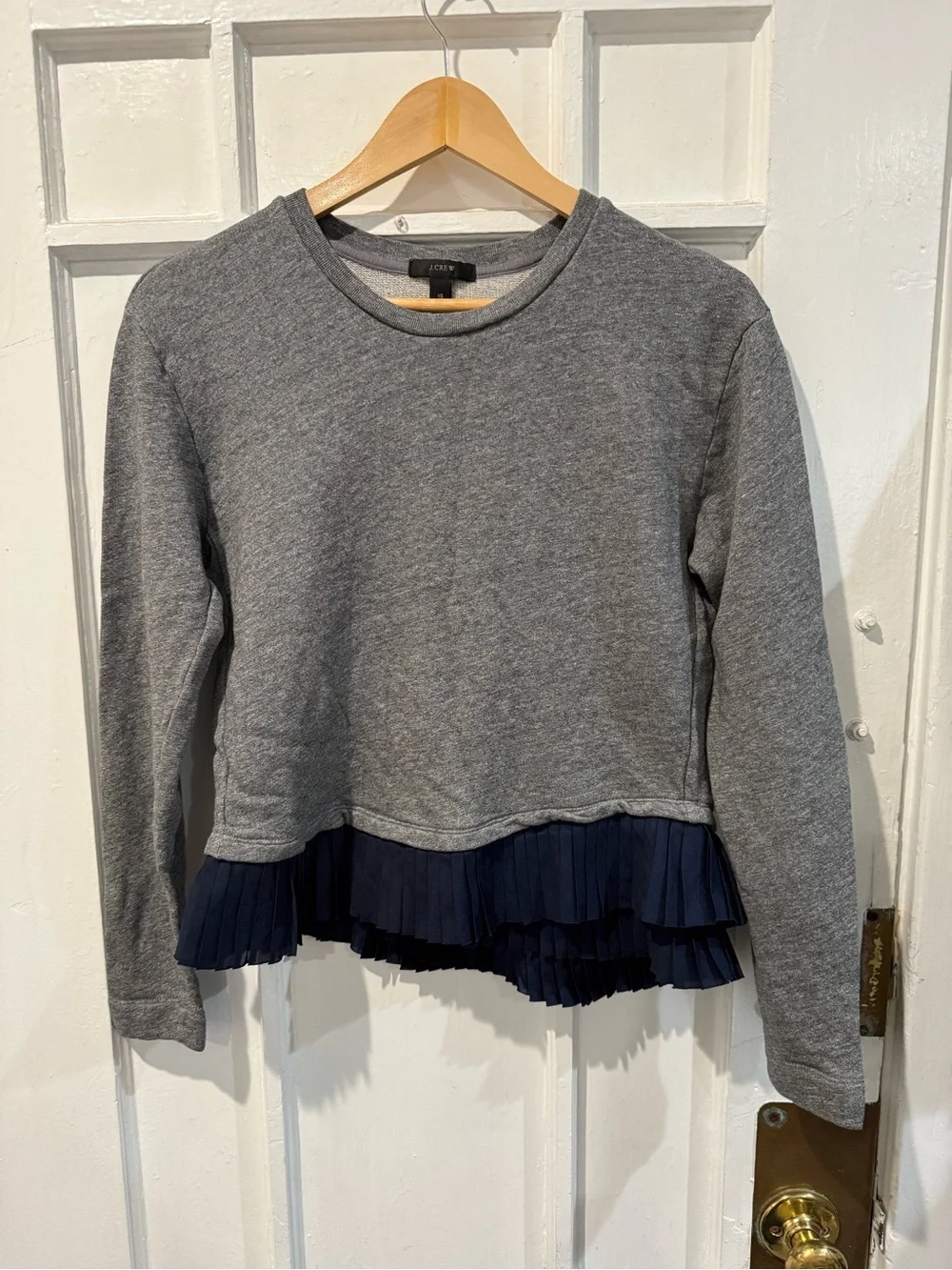 J. Crew Gray Sweater with Navy Pleated Hem